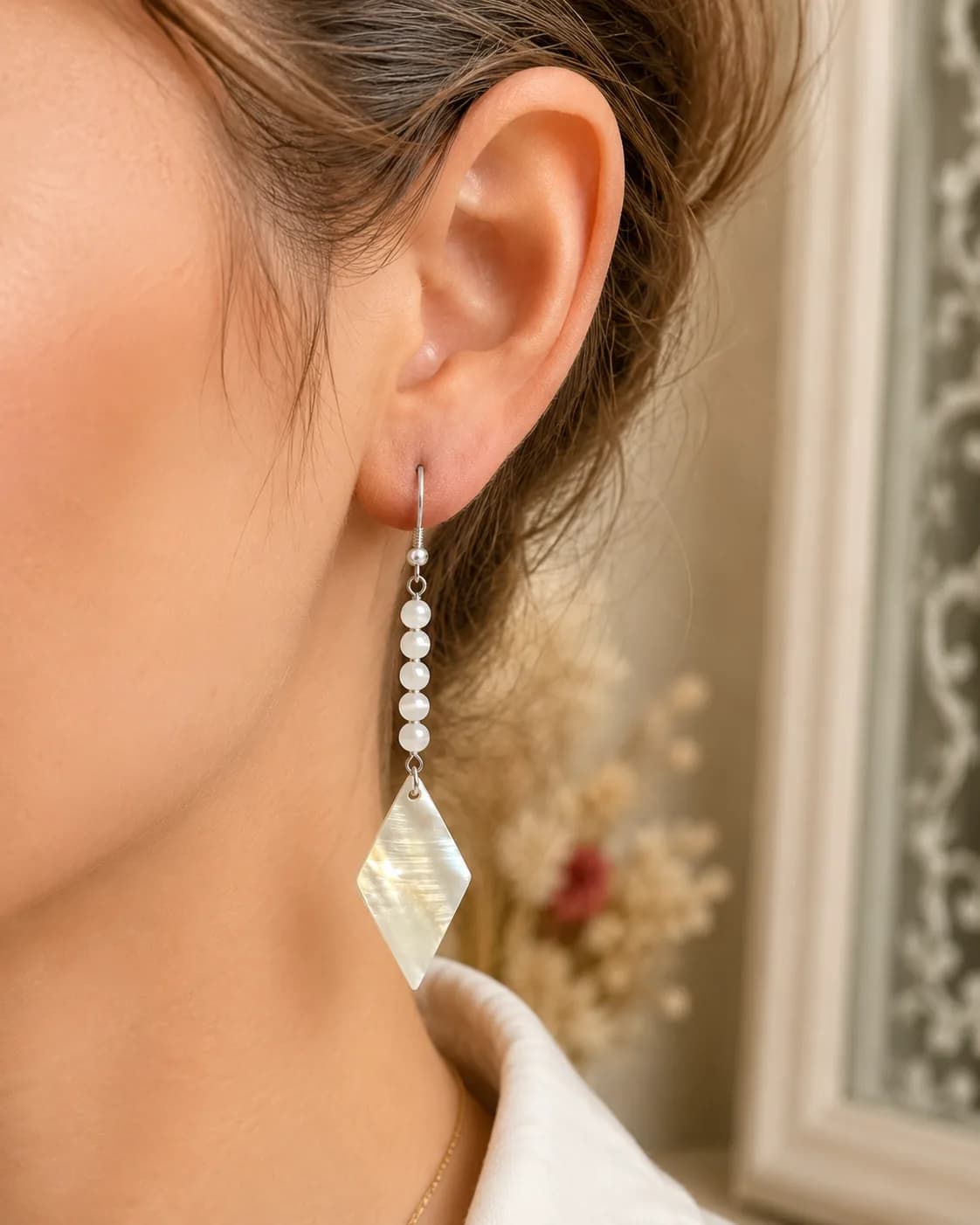 Boucles d'oreilles Nacre & Perles Œil de Chat