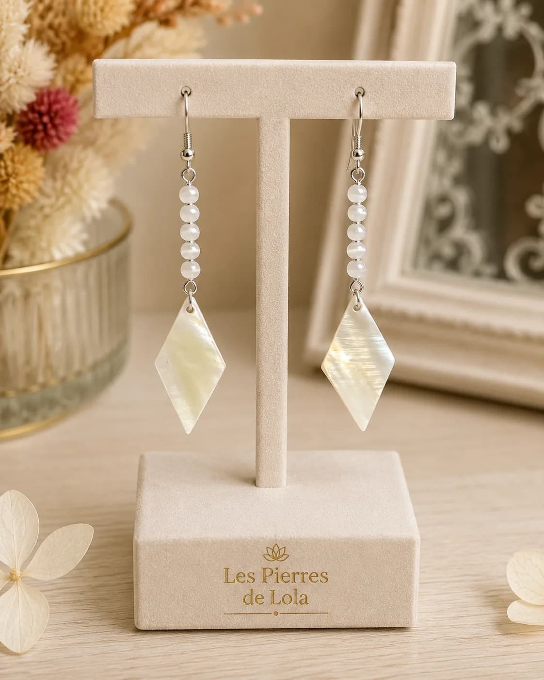 Boucles d'oreilles Nacre & Perles Œil de Chat