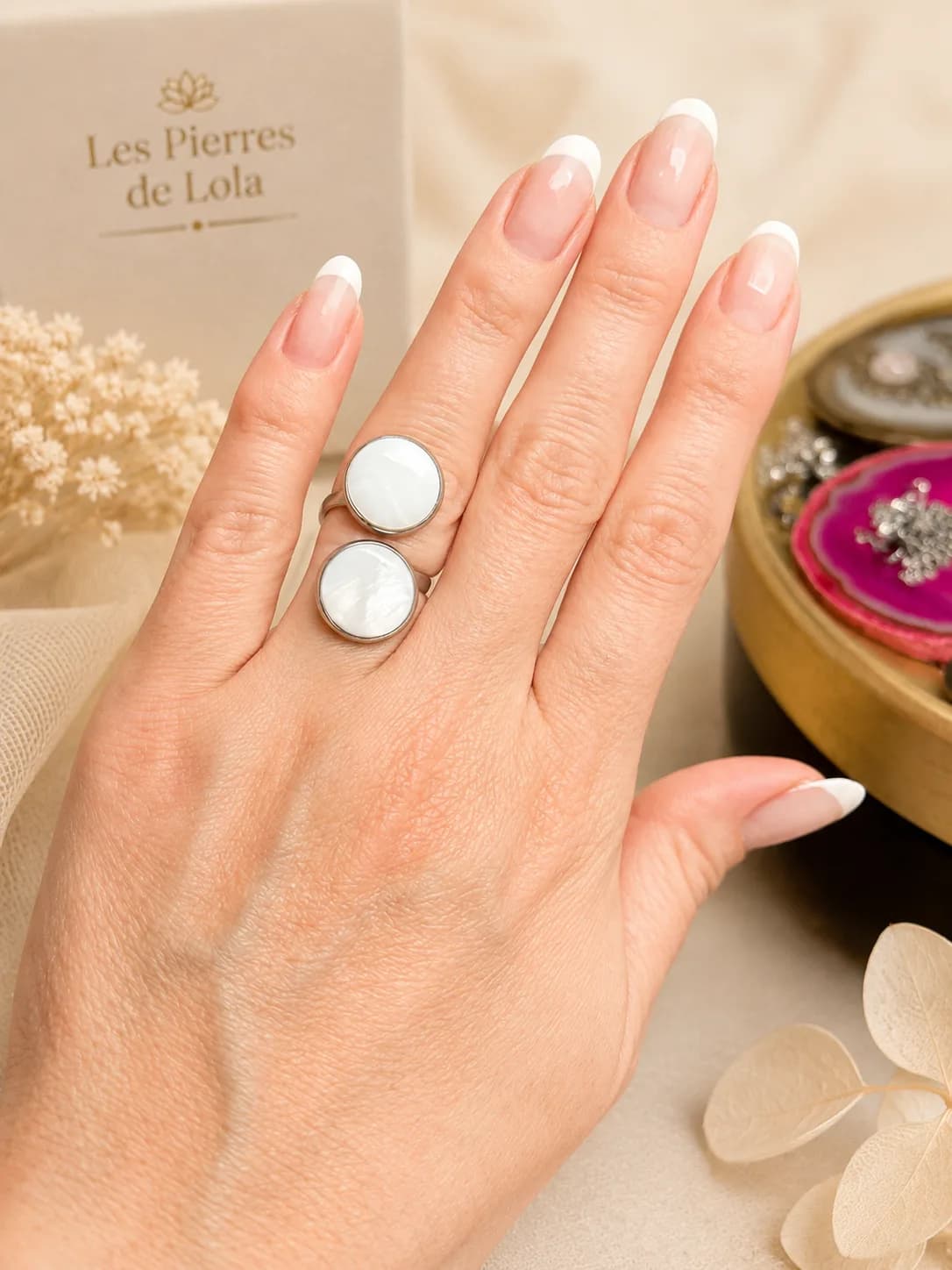 Bague Double Anneau en Nacre