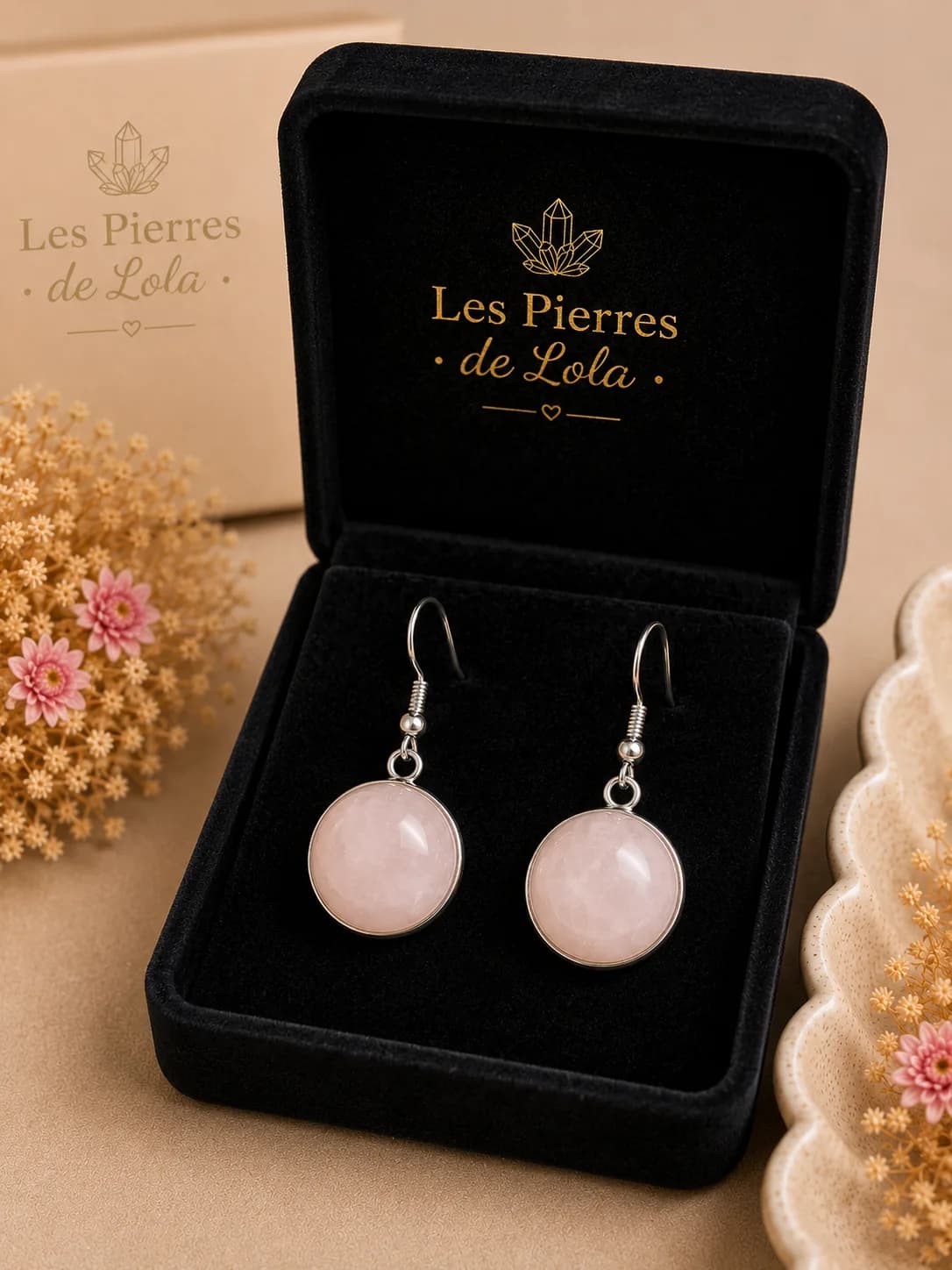 Boucles d’Oreilles Quartz Rose – Douceur et élégance naturelle
