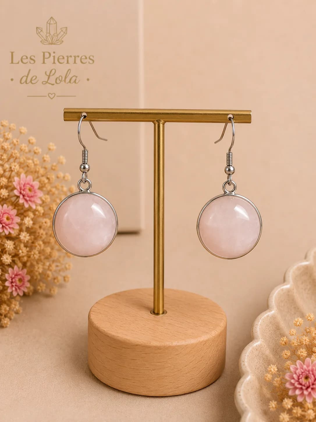Boucles d’Oreilles Quartz Rose – Douceur et élégance naturelle