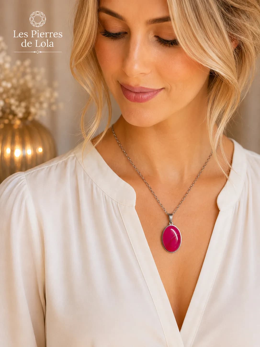 Éclat Fuchsia – Collier en Agate Rose 