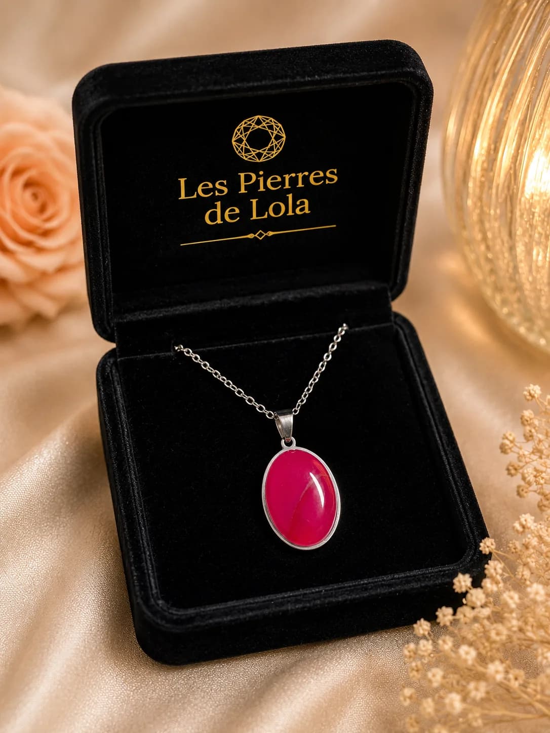 Éclat Fuchsia – Collier en Agate Rose 