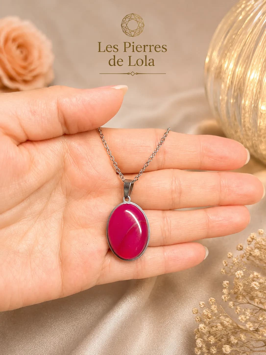 Éclat Fuchsia – Collier en Agate Rose 