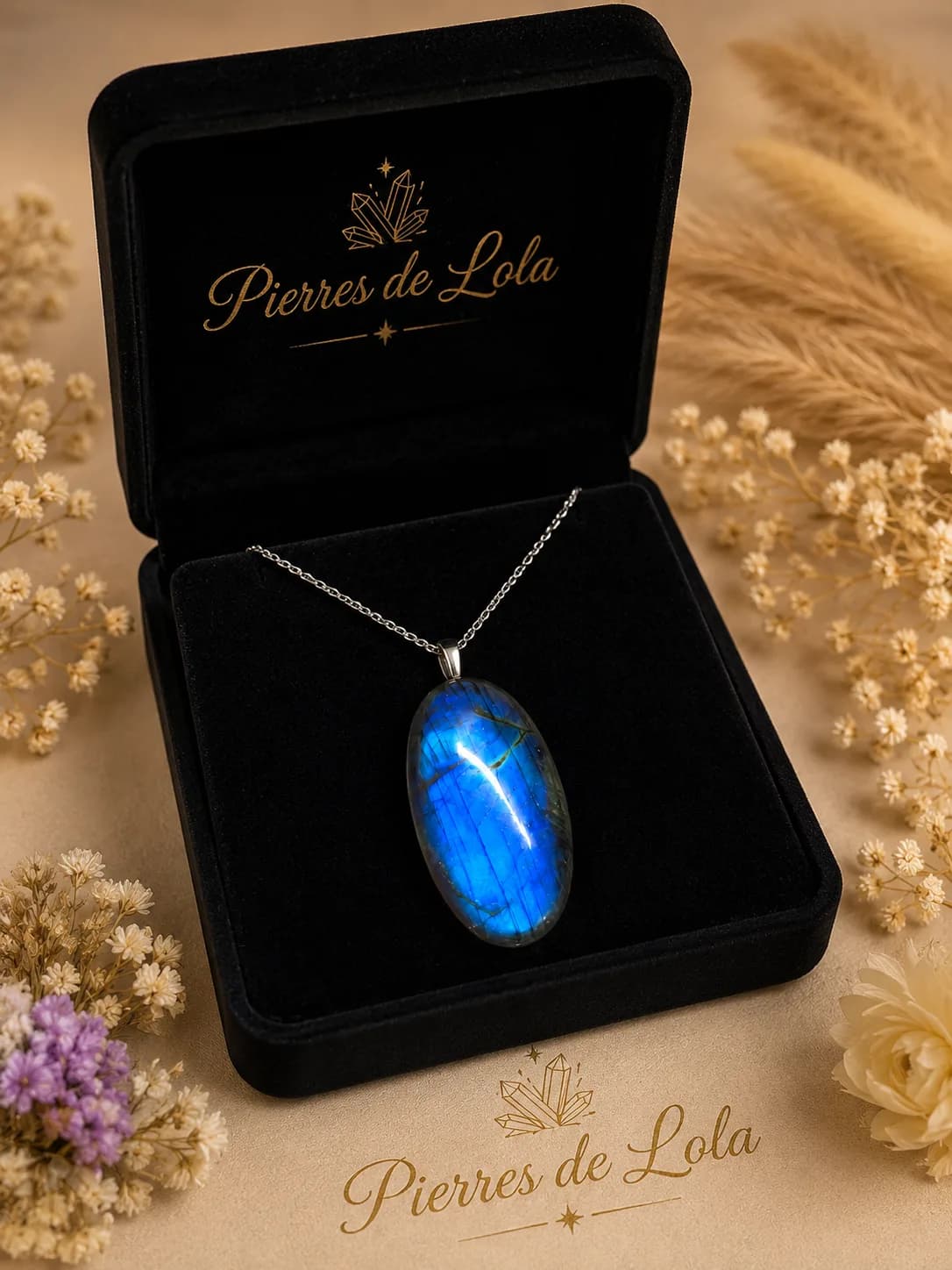 Collier Labradorite Bleue Ovale – Reflets Intenses