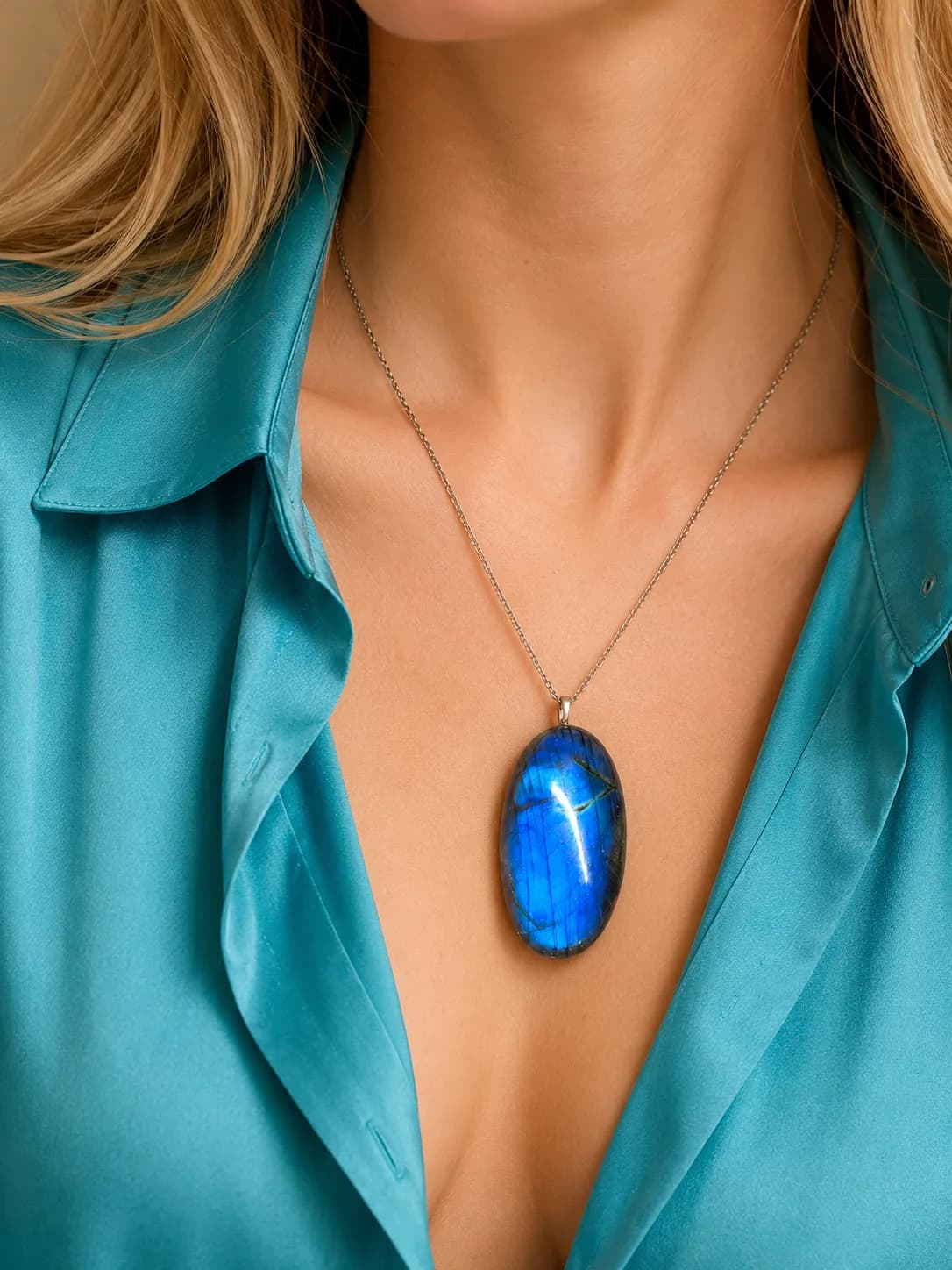 Collier Labradorite Bleue Ovale – Reflets Intenses