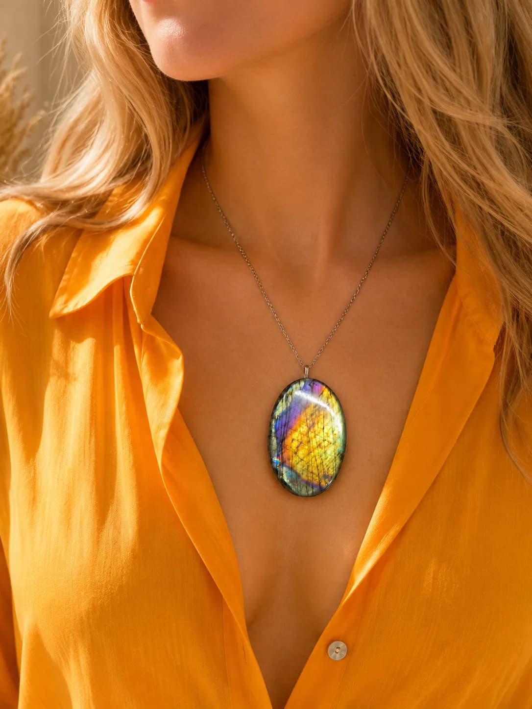 Collier Labradorite Multicolore – Une Explosion de Reflets
