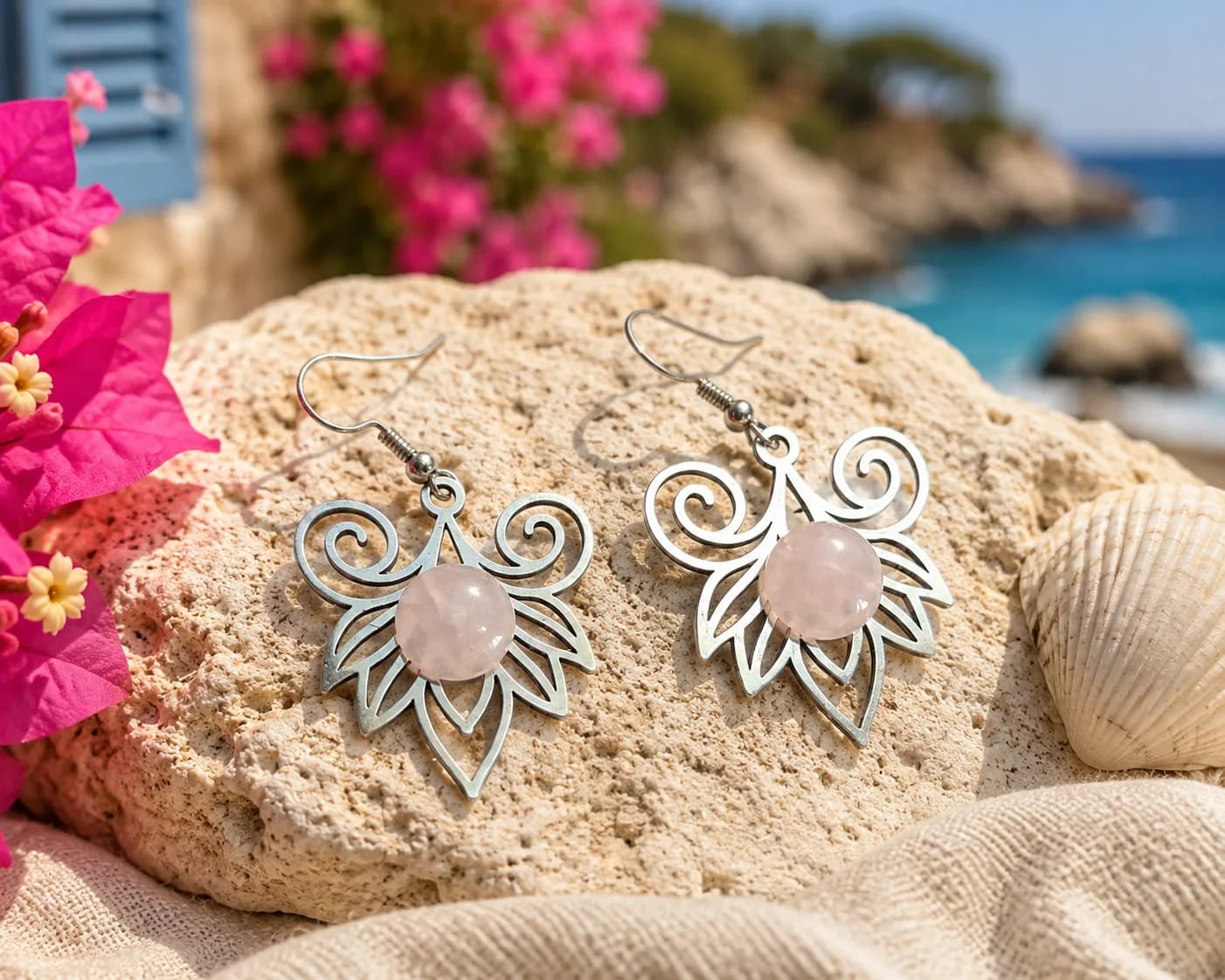 Douceur Éternelle – Boucles d'Oreilles en Quartz Rose