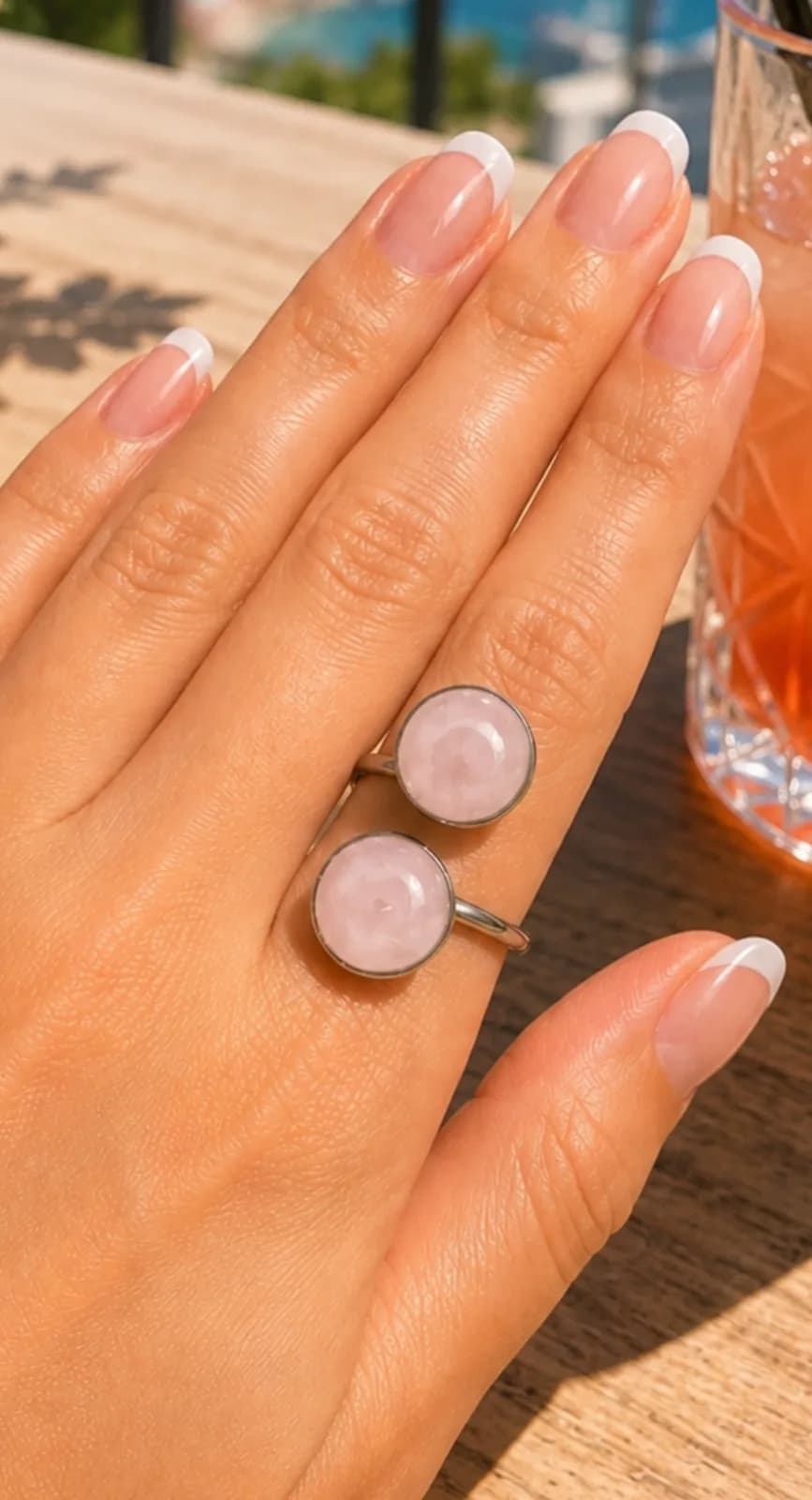 Élégance Duo – Bague Double en Quartz Rose