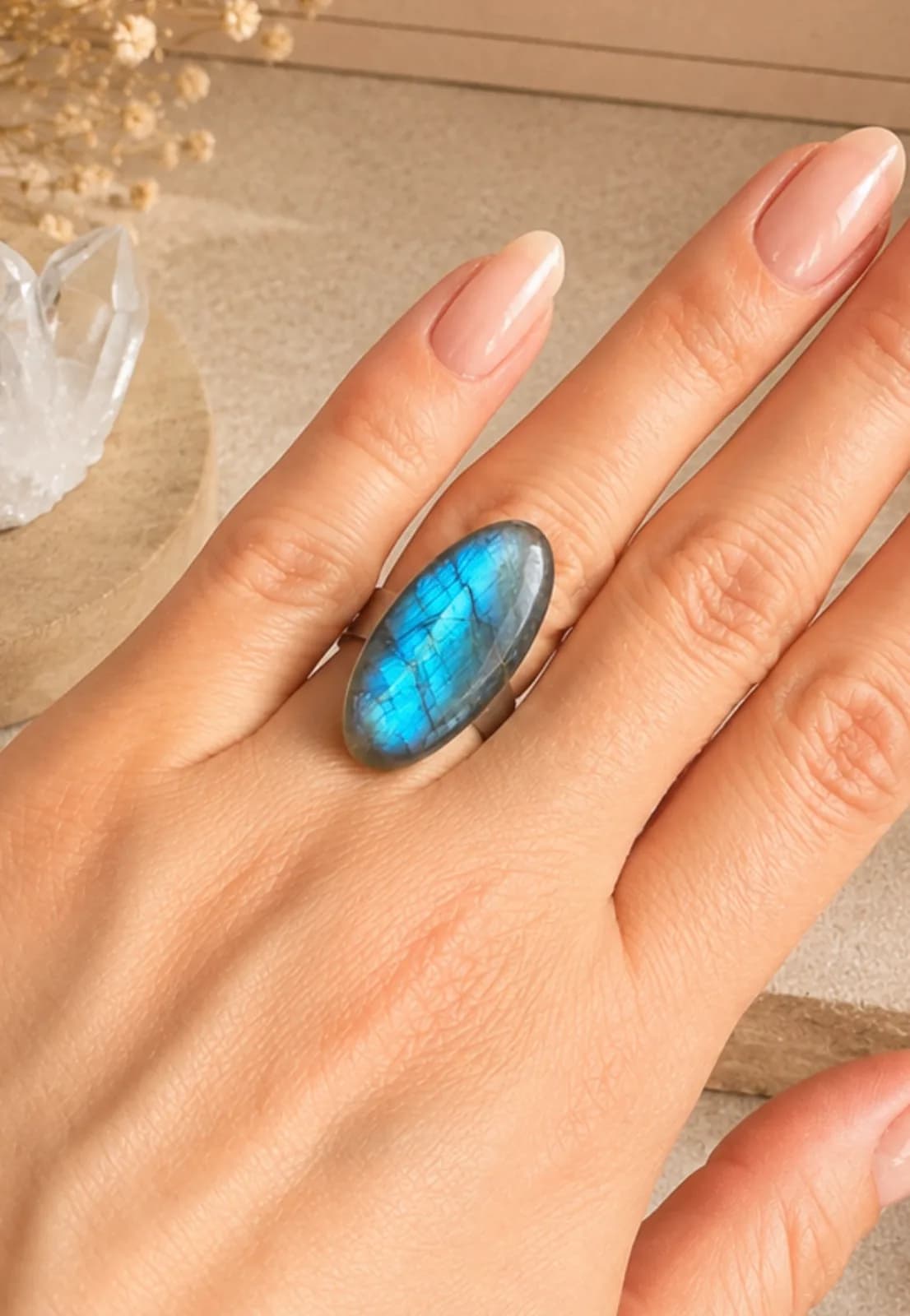 Bague Labradorite Bleue – Lumière Boréale
