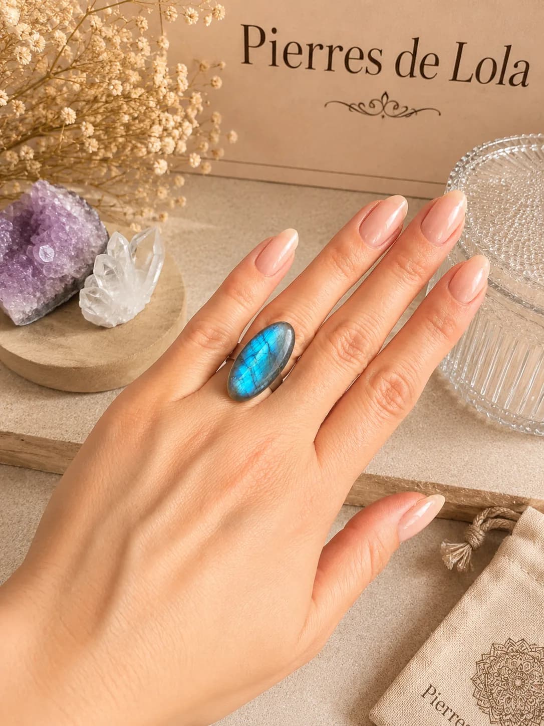 Bague Labradorite Bleue – Lumière Boréale