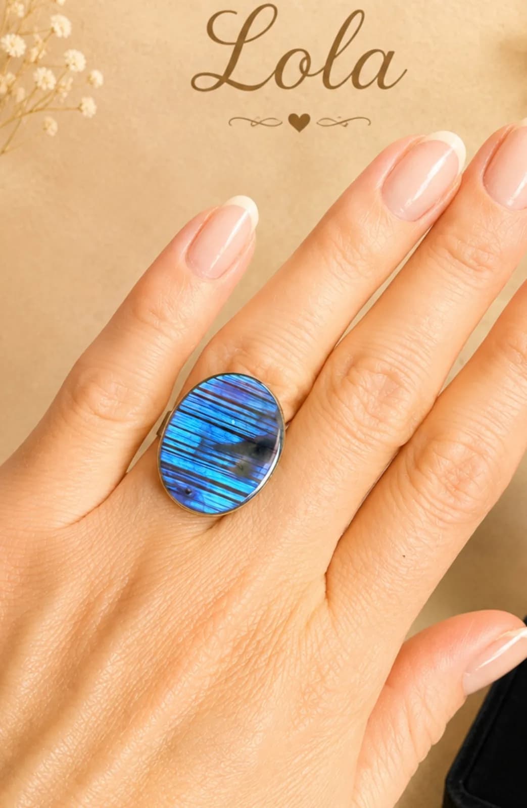 Bague « Lueur Boréale » – Labradorite Bleue Rayée