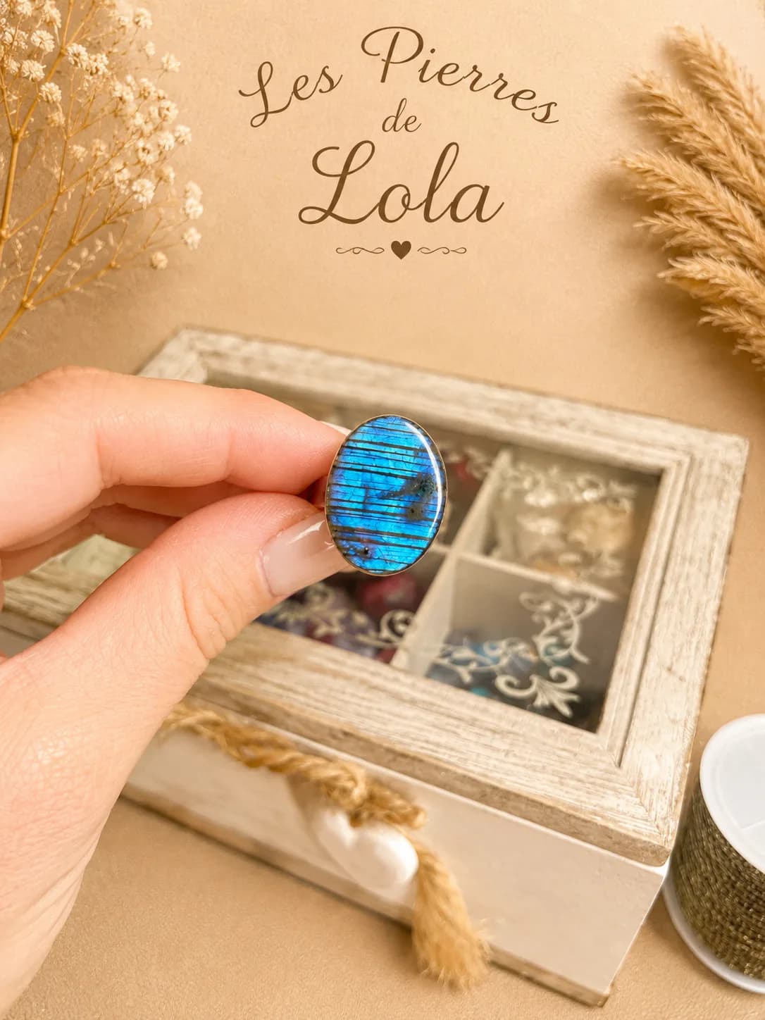Bague « Lueur Boréale » – Labradorite Bleue Rayée