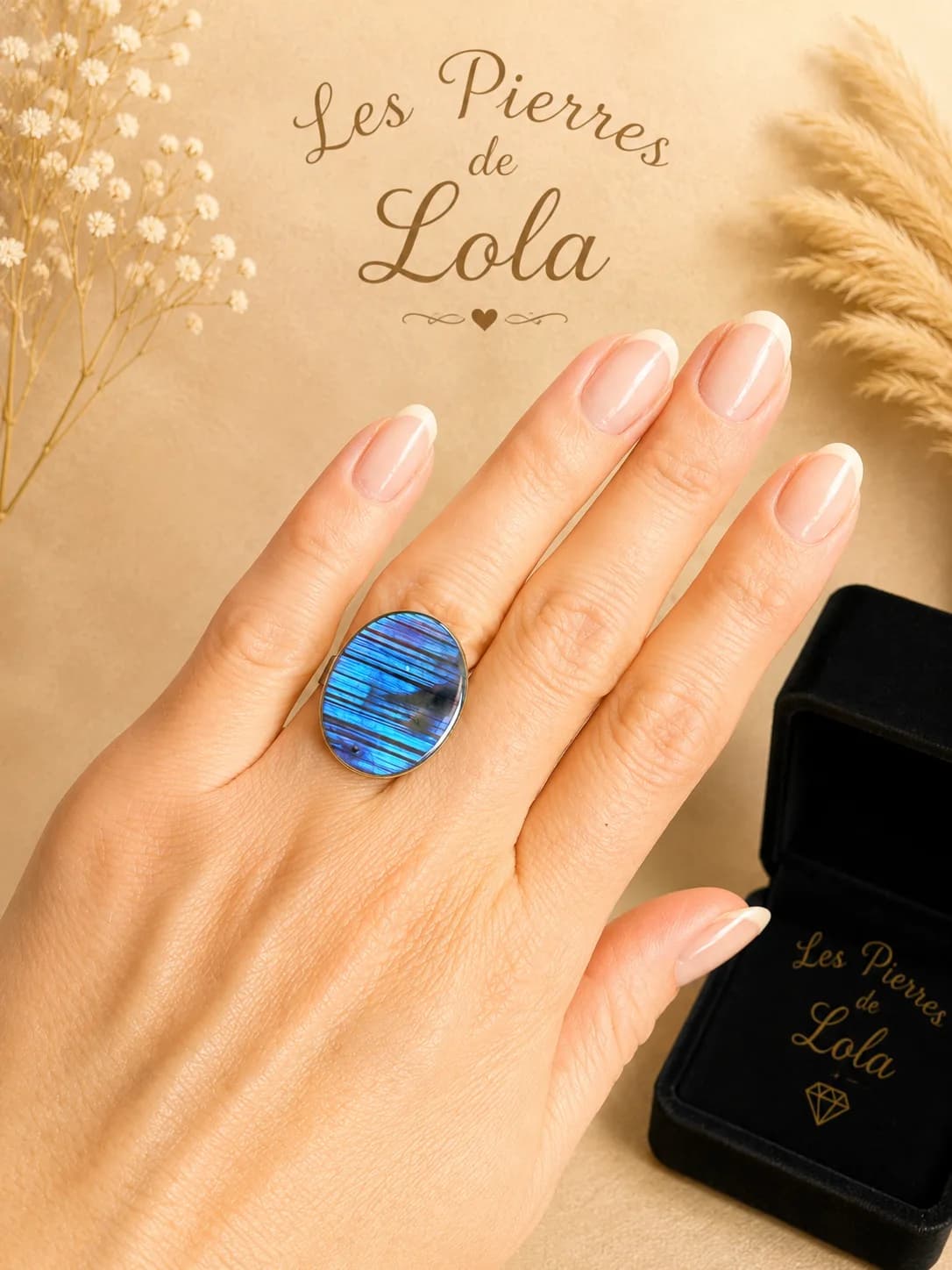 Bague « Lueur Boréale » – Labradorite Bleue Rayée