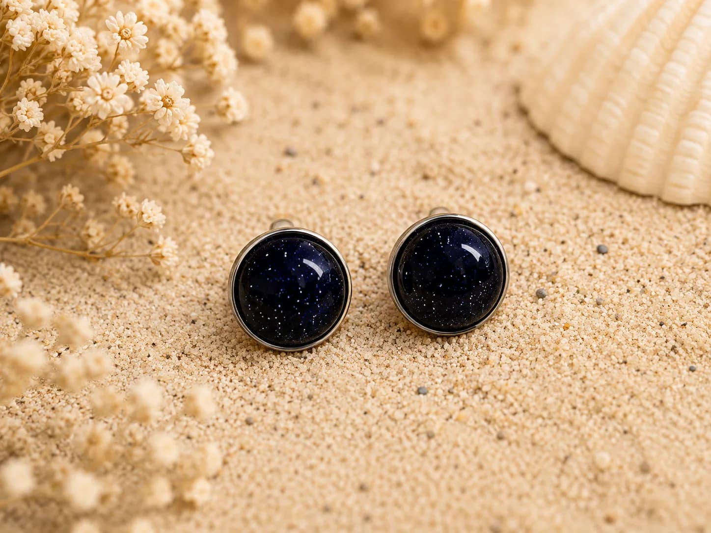 Boucles d'oreilles Goldstone Blue – Élégance & Mystère