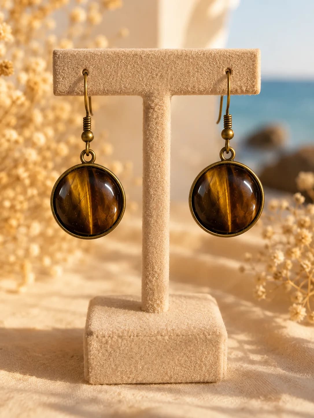 Reflets Sauvages – Boucles d'Oreilles en Œil de Tigre Naturel