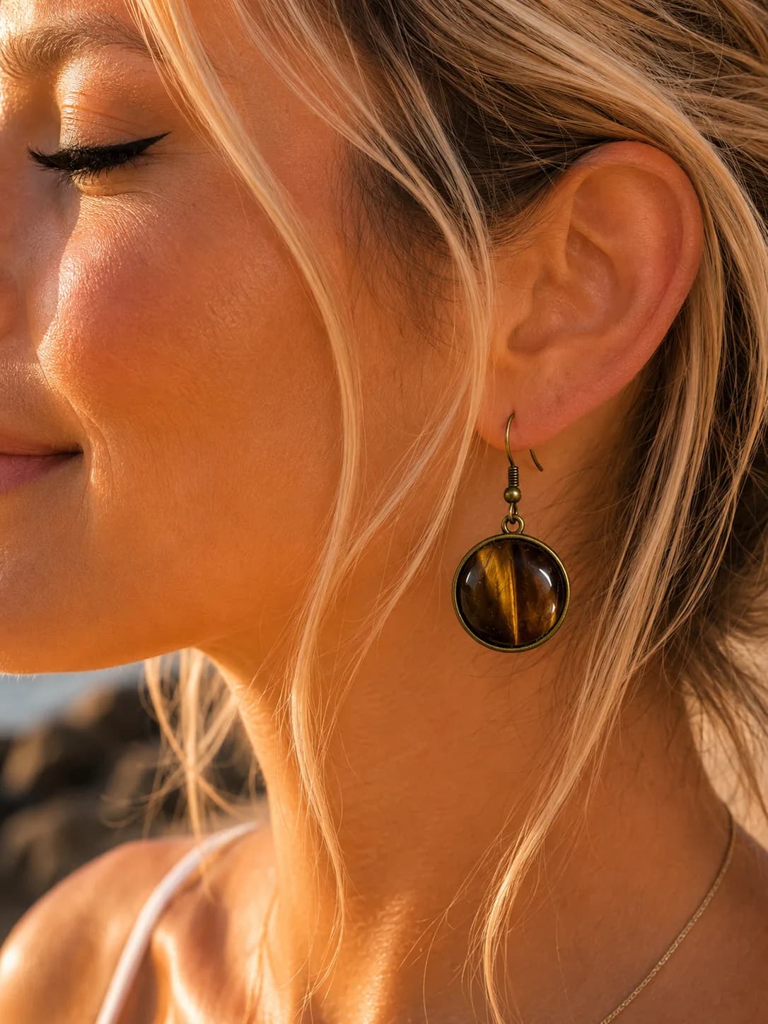 Reflets Sauvages – Boucles d'Oreilles en Œil de Tigre Naturel
