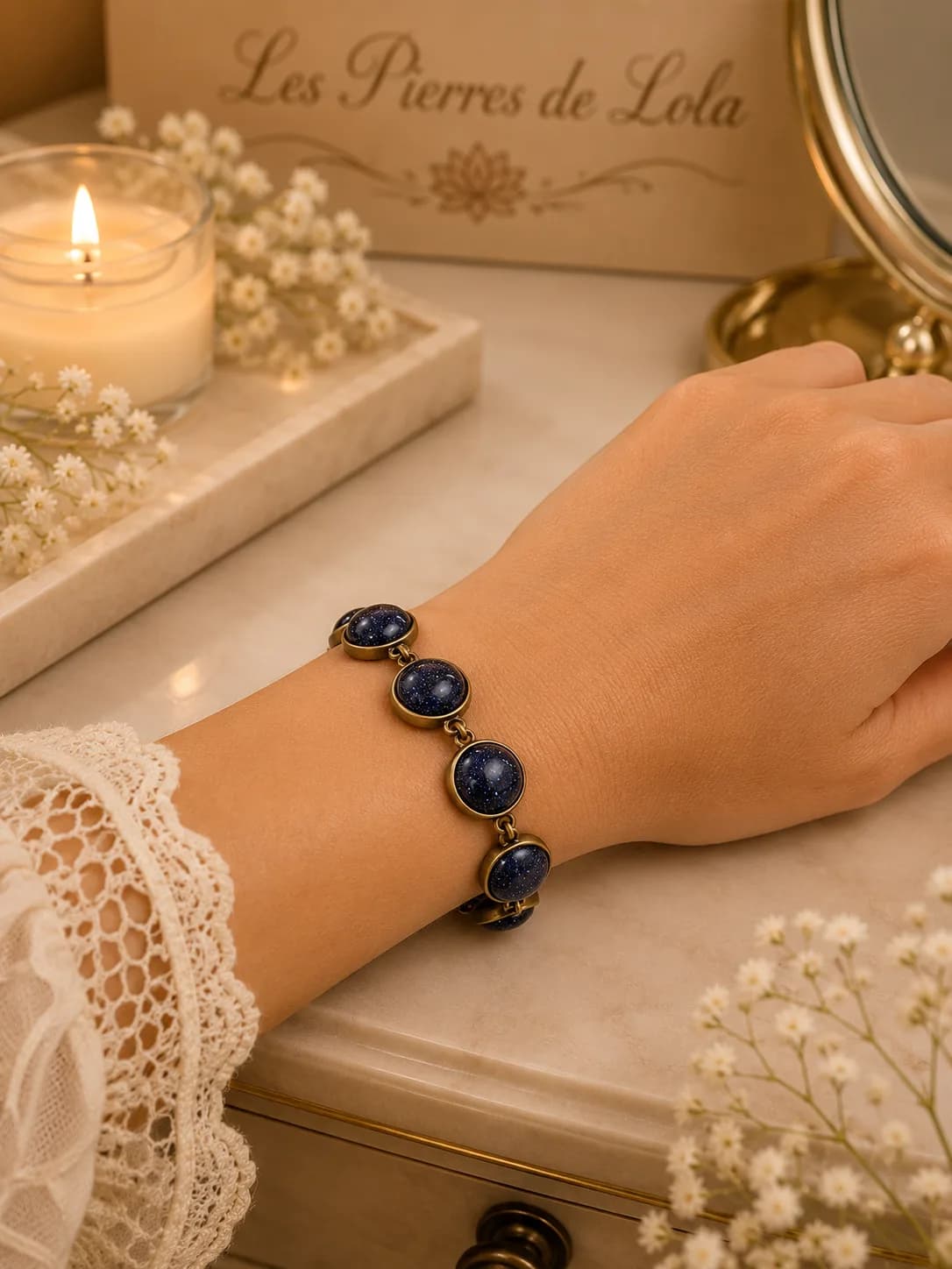 Bracelet bronze  « Nuit Étoilée » – Pierres Goldstone Blue