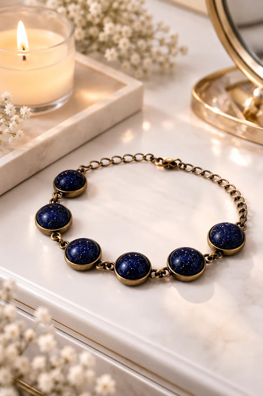 Bracelet bronze  « Nuit Étoilée » – Pierres Goldstone Blue