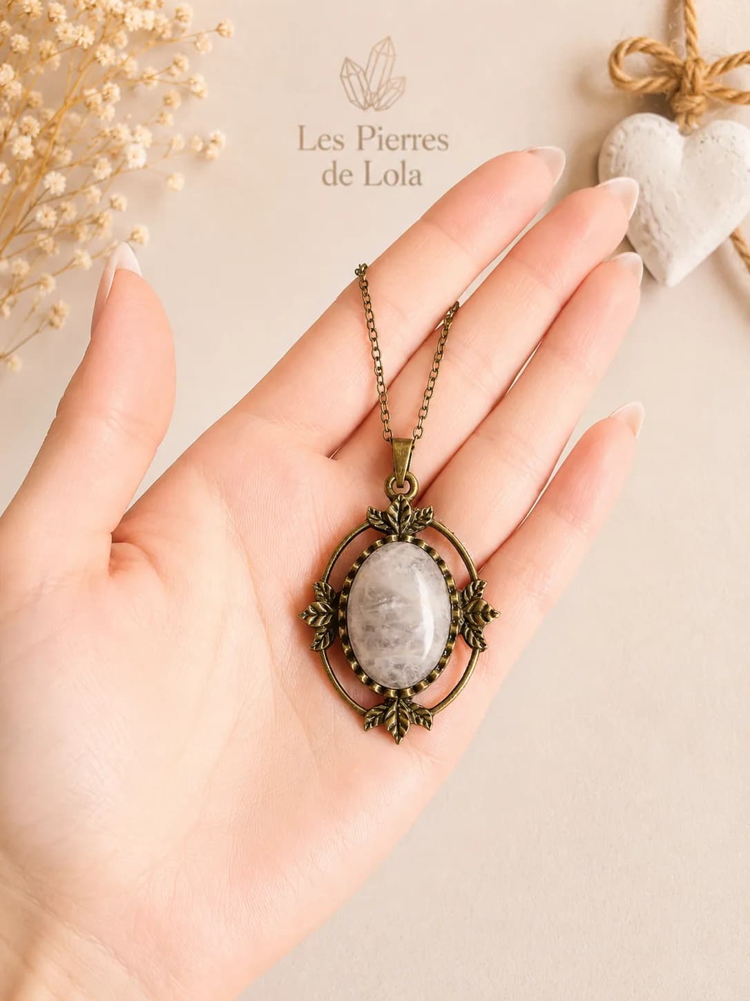 Collier « Feuilles d'Automne » en Quartz Rose