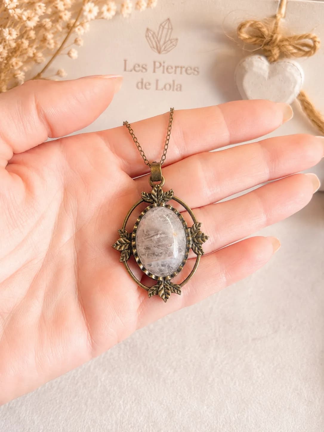 Collier « Feuilles d'Automne » en Quartz Rose