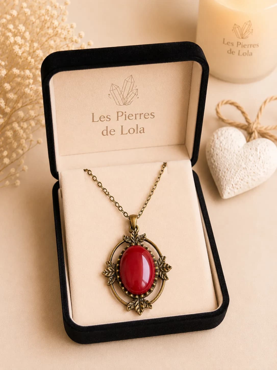 Collier « Feuilles d'Automne » en Agate Rouge
