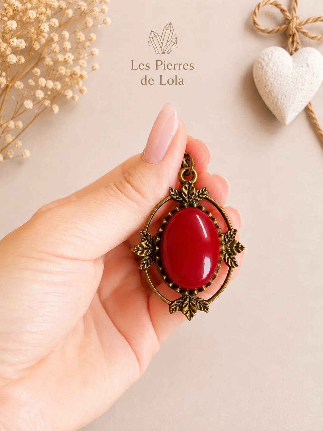 Collier « Feuilles d'Automne » en Agate Rouge