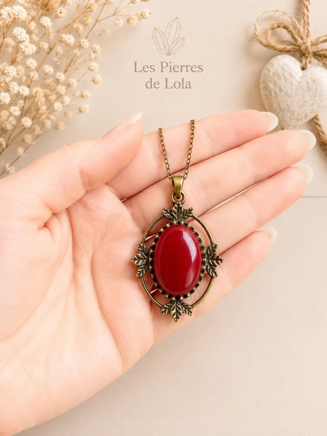 Collier « Feuilles d'Automne » en Agate Rouge