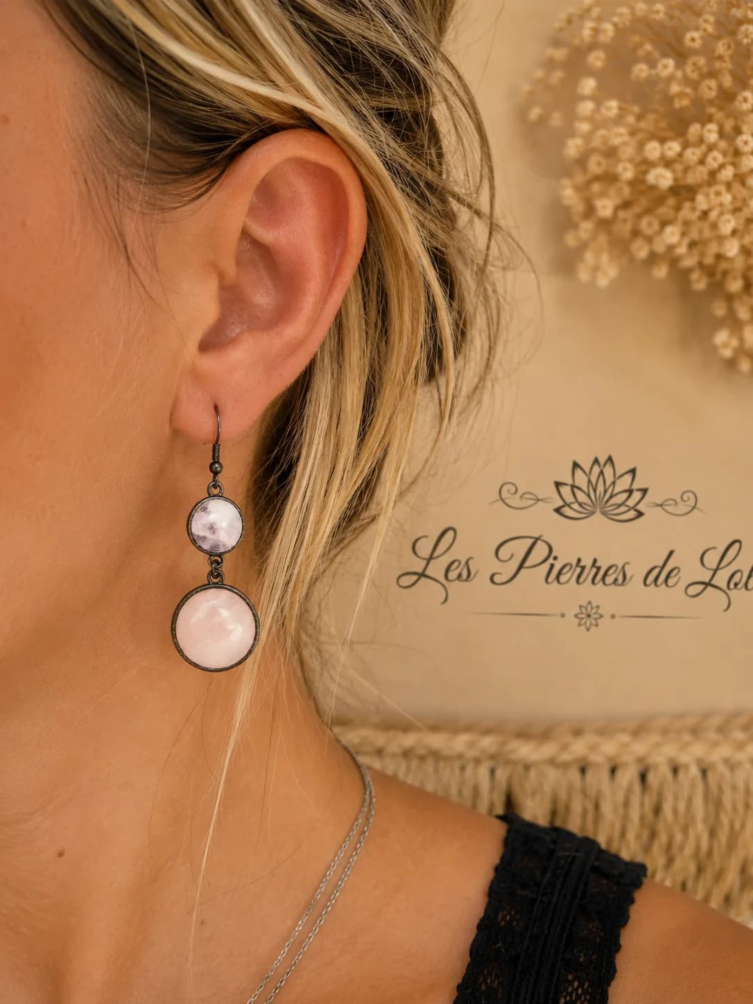 Boucles d'oreilles Élégance en Quartz Rose