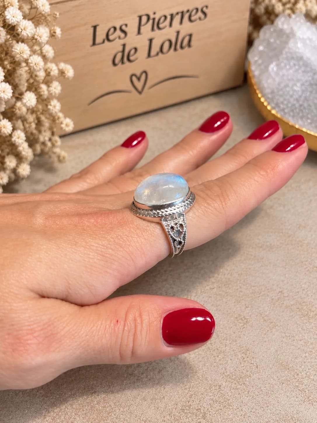 Parure 3 pièces - Bague Pierre de Lune - Collier & boucle d'oreille pierre de Lune