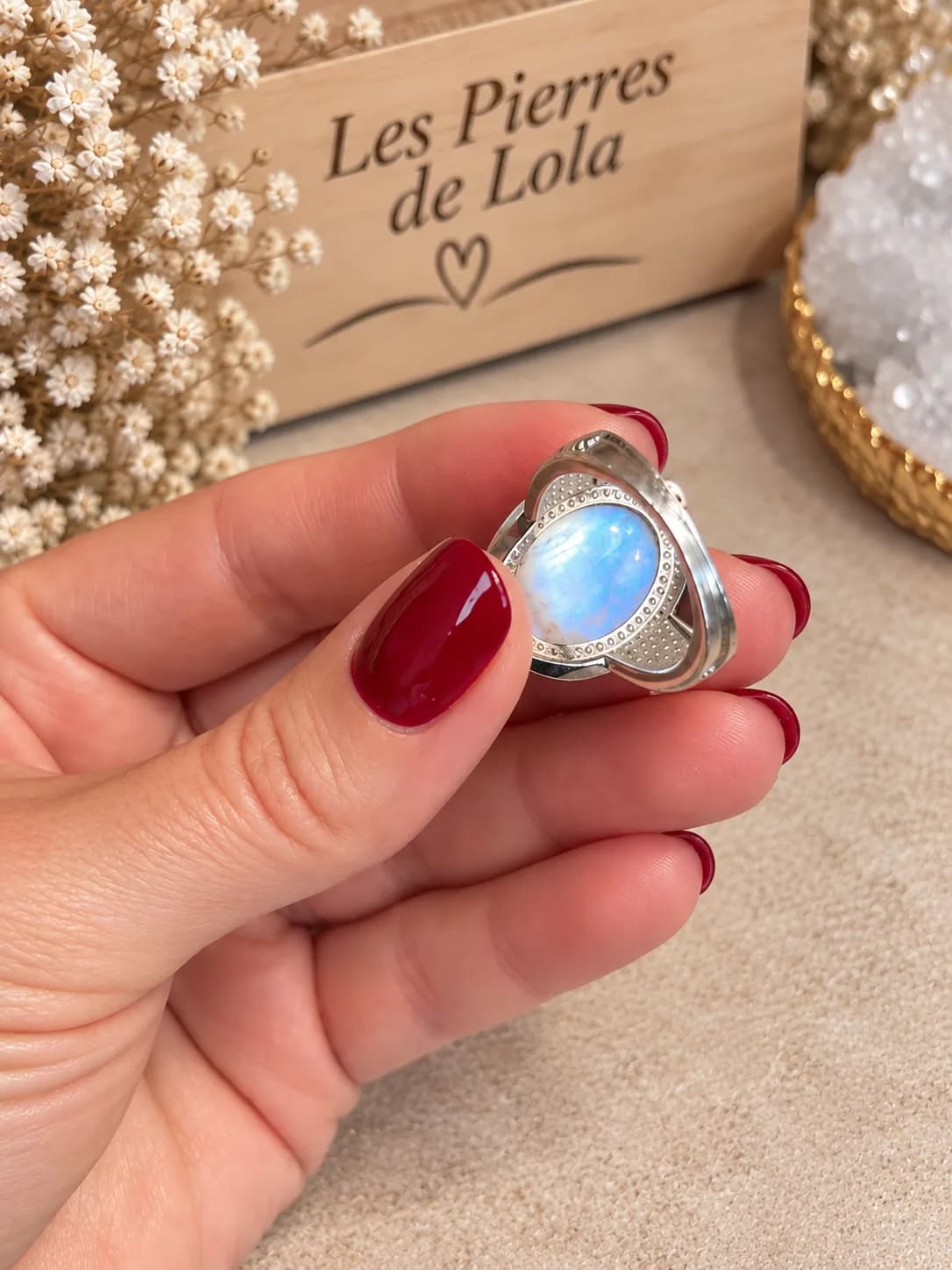 Parure 3 pièces - Bague Pierre de Lune - Collier & boucle d'oreille pierre de Lune