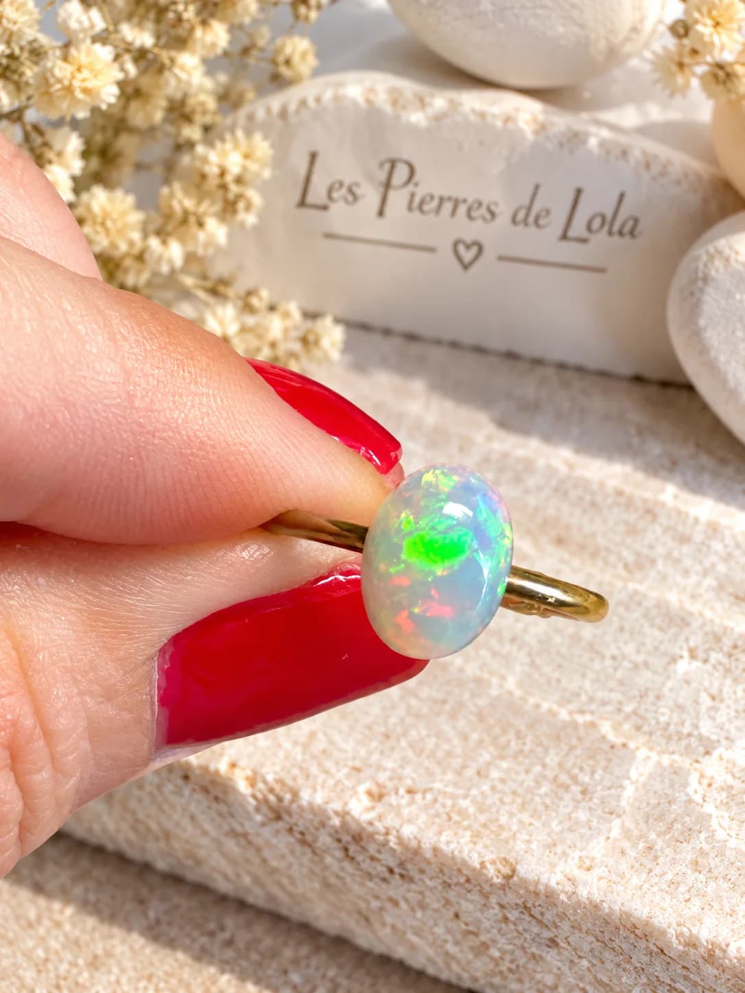Bague – Opale Welo d’Éthiopie « Aurore Boréale »