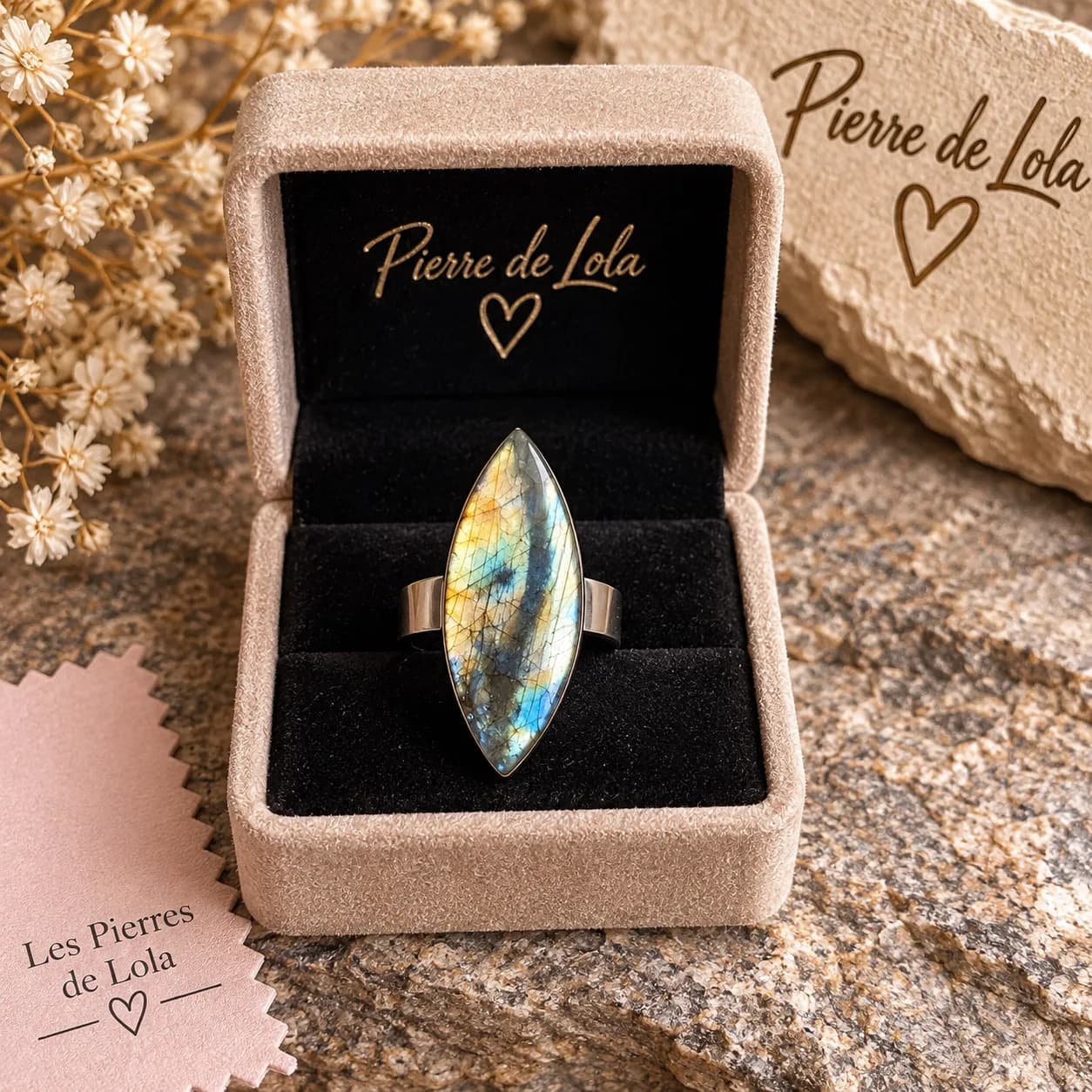 Bague Labradorite Marquise – Reflets Bleu & Doré