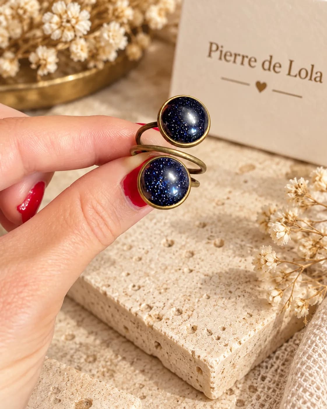 Bague « Nuit Étoilée » – Goldstone Blue