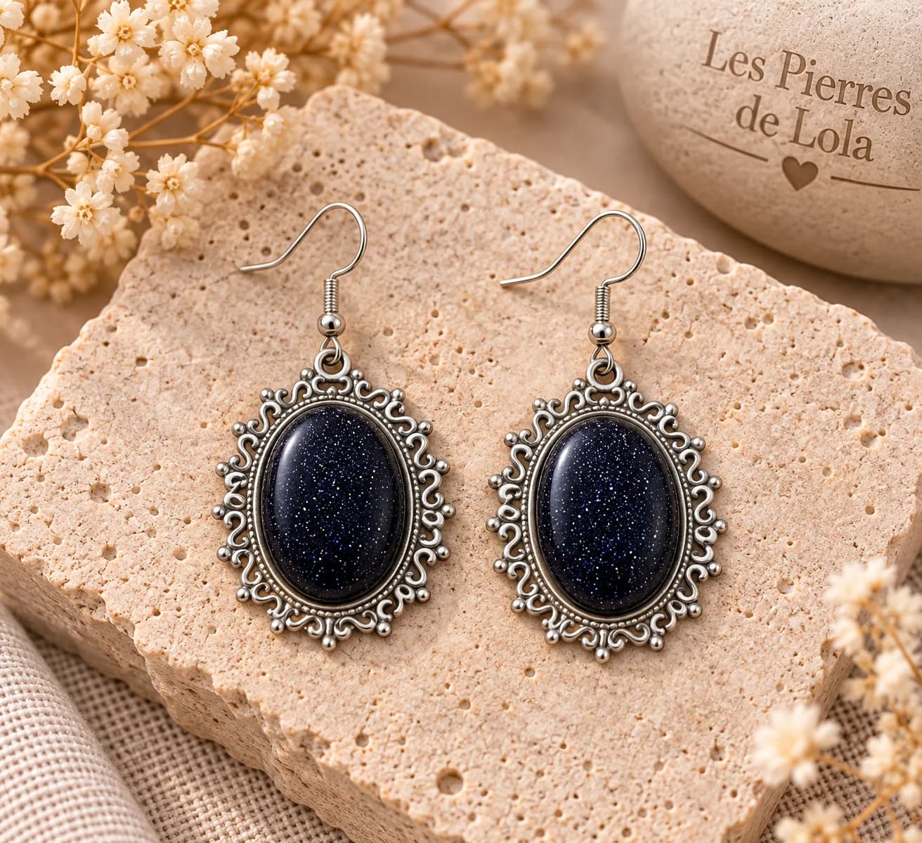 Boucles d’oreilles « Nuit Étoilée » – Goldstone Blue
