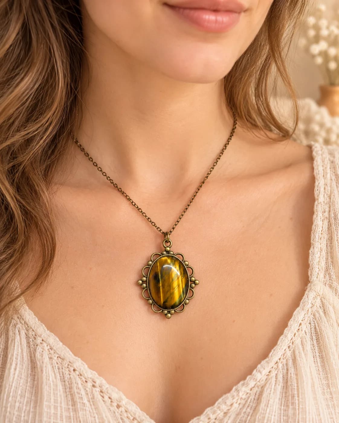 Collier Éclat Fauve – Œil de Tigre doré
