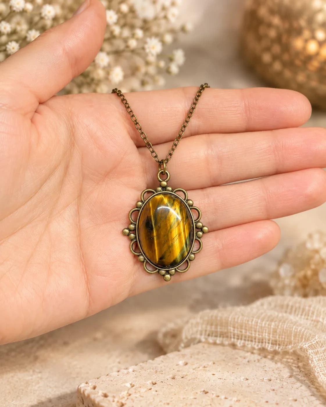 Collier Éclat Fauve – Œil de Tigre doré