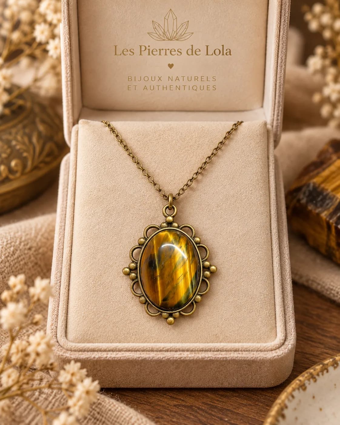 Collier Éclat Fauve – Œil de Tigre doré