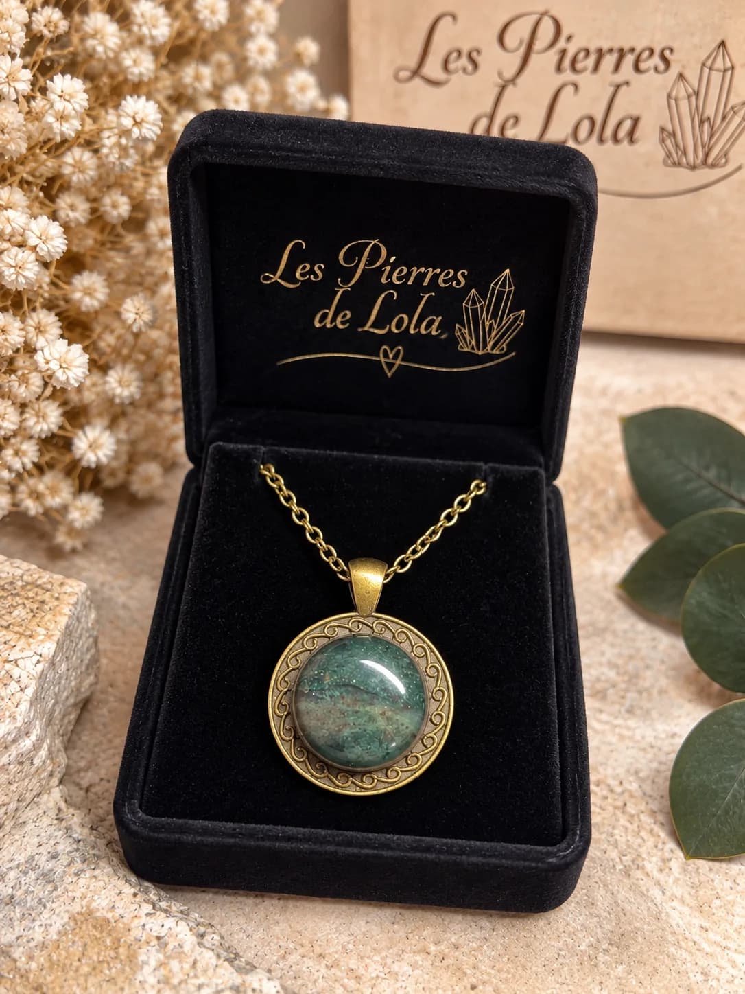 🌿 Collier Jardin Secret – Agate mousse