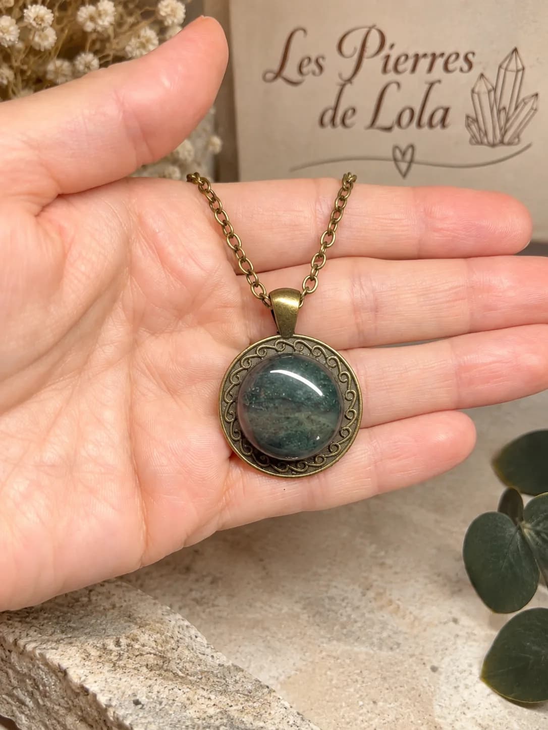 🌿 Collier Jardin Secret – Agate mousse