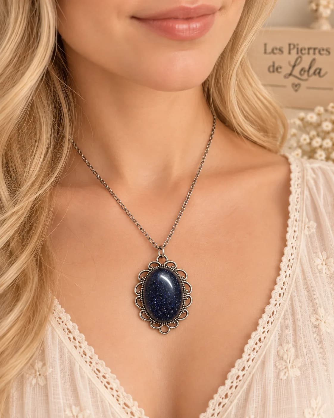 Collier Belle Nuit Étoilée – Goldstone Blue