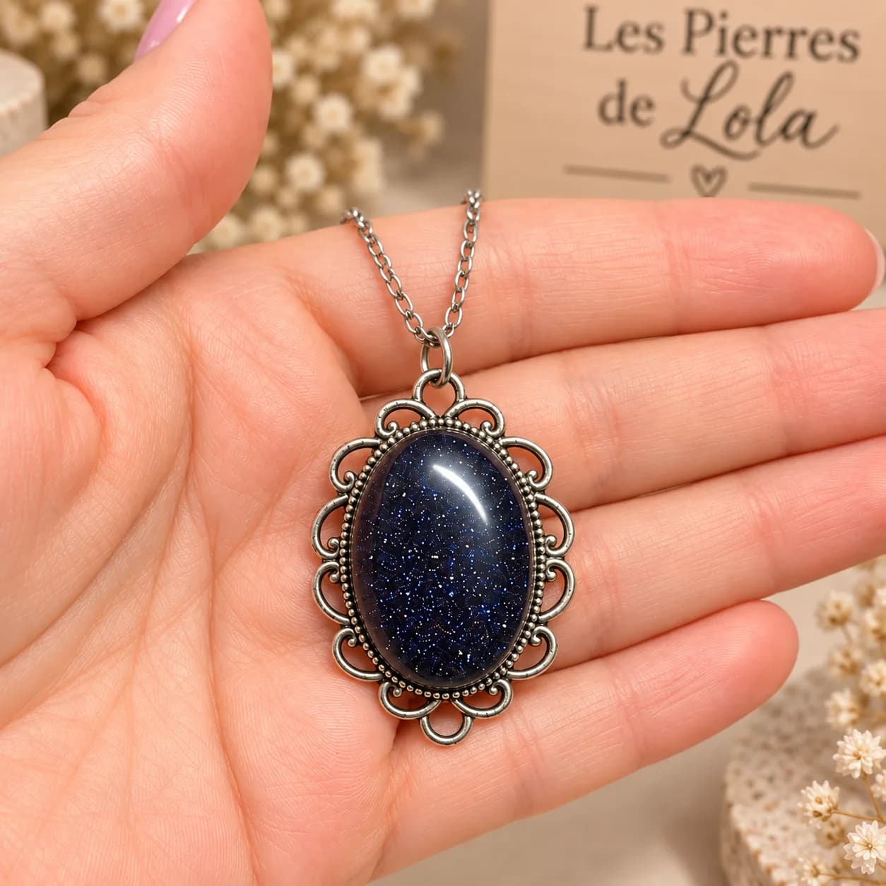 Collier Belle Nuit Étoilée – Goldstone Blue