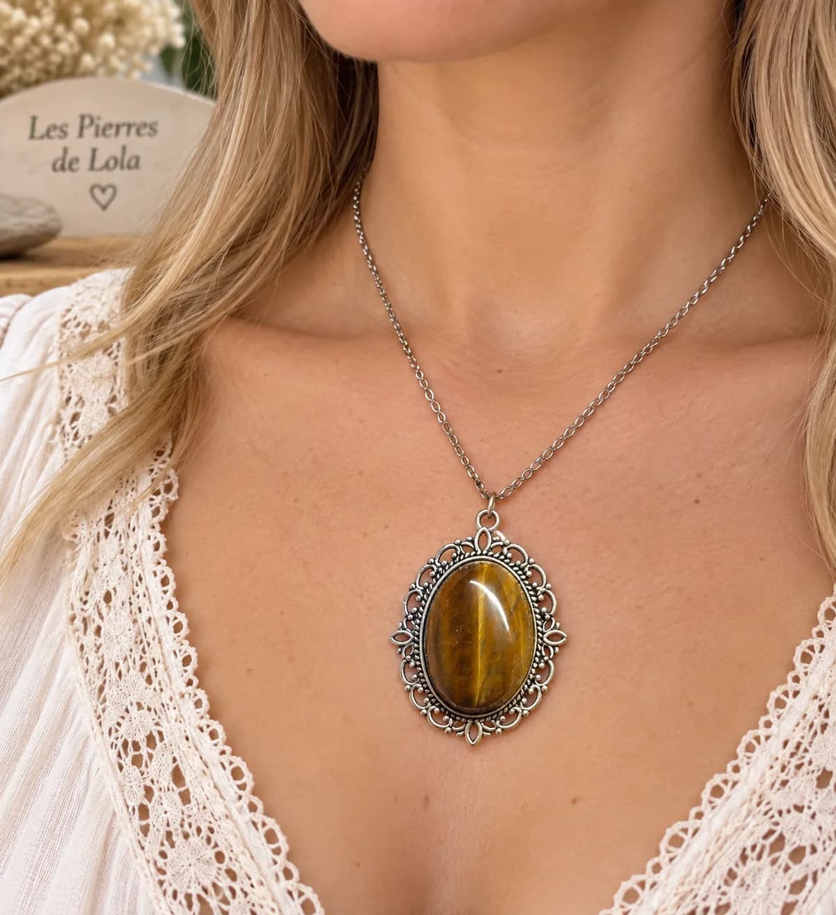 Collier Regard Solaire – Œil de Tigre