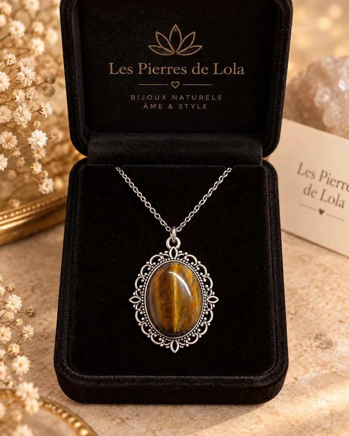 Collier Regard Solaire – Œil de Tigre