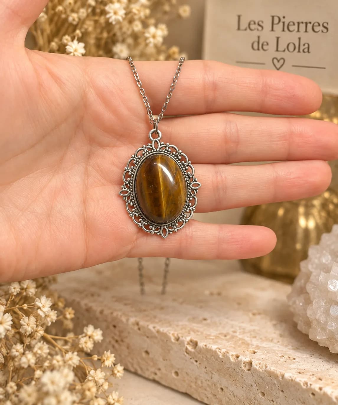 Collier Regard Solaire – Œil de Tigre
