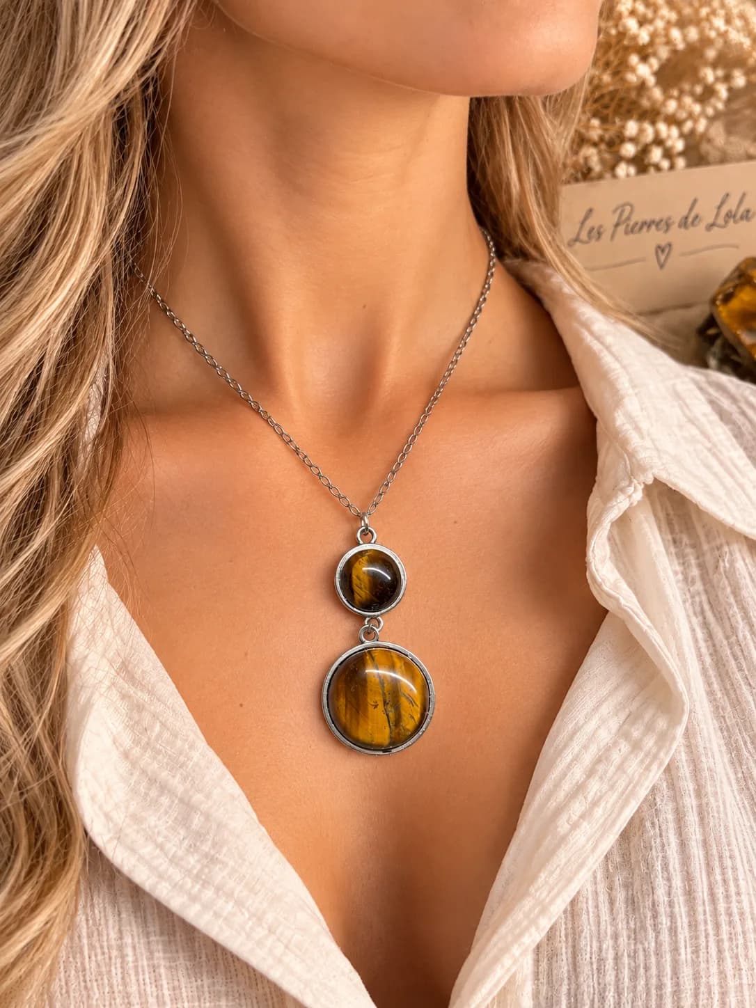 Collier Duo Œil de Tigre – Éclat Doré