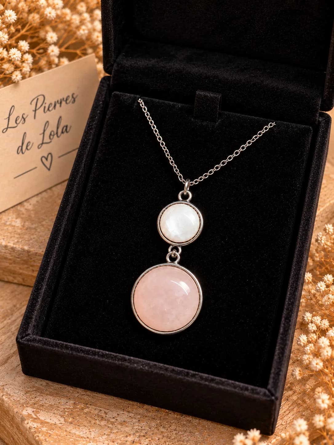 Collier Duo Nacre & Quartz Rose – Douceur Rosée