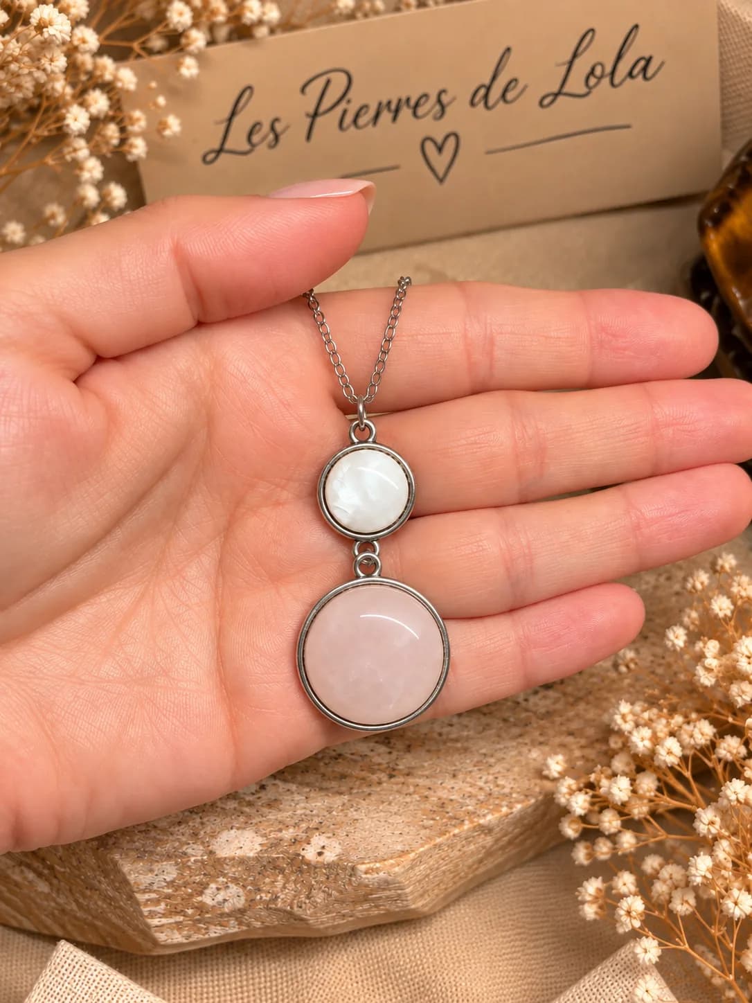 Collier Duo Nacre & Quartz Rose – Douceur Rosée