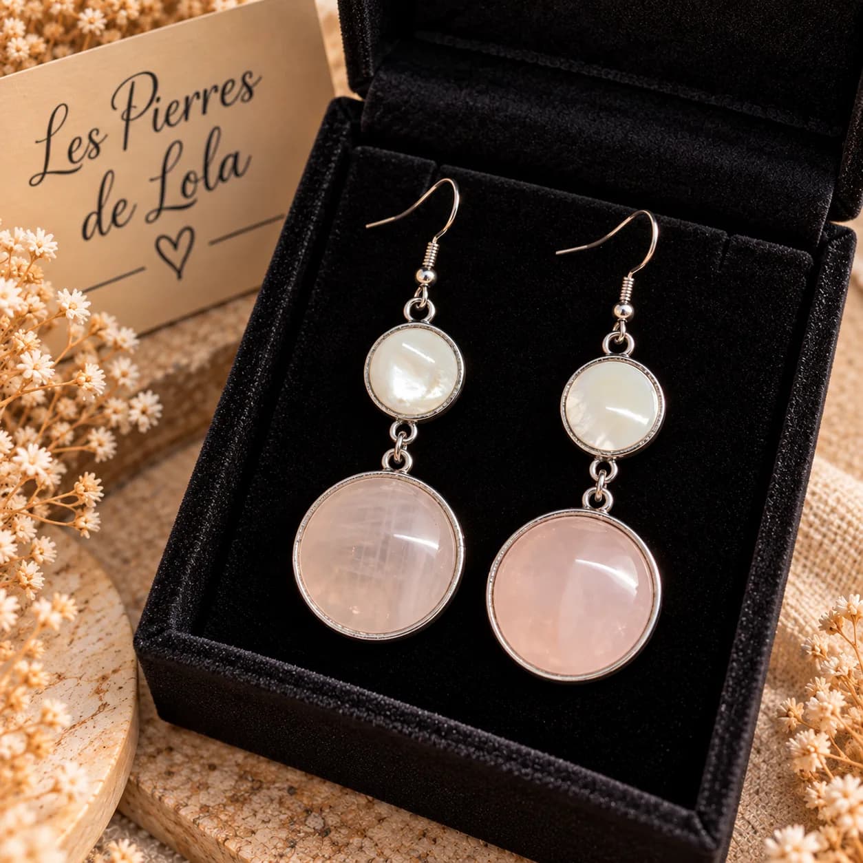 Boucles d’Oreilles Duo Nacre & Quartz Rose – Douceur Rosée