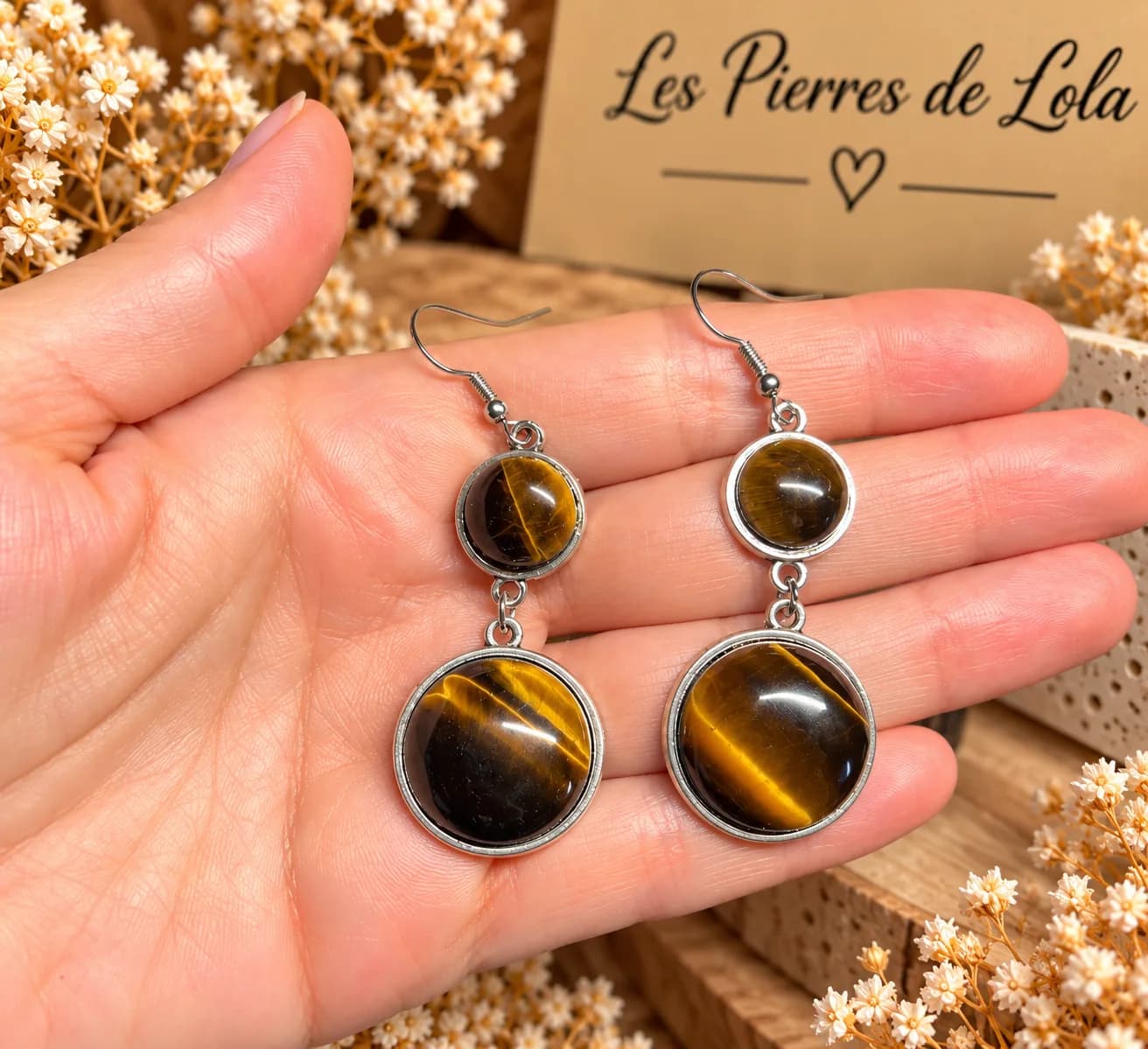 Boucles d’Oreilles Duo Œil de Tigre – Reflets Dorés